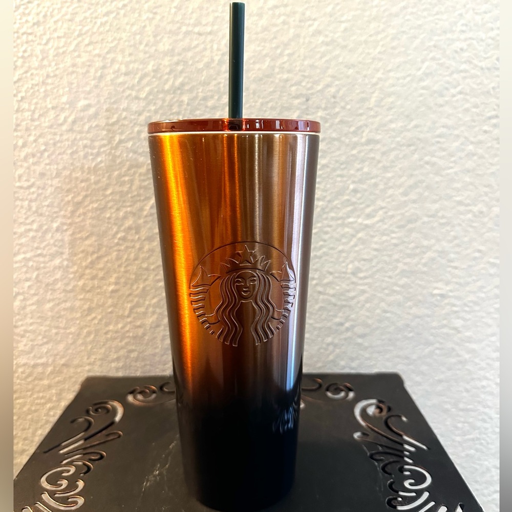 NWT Starbucks Rose Gold and Dark Green Ombre Stainless Steel Tumbler